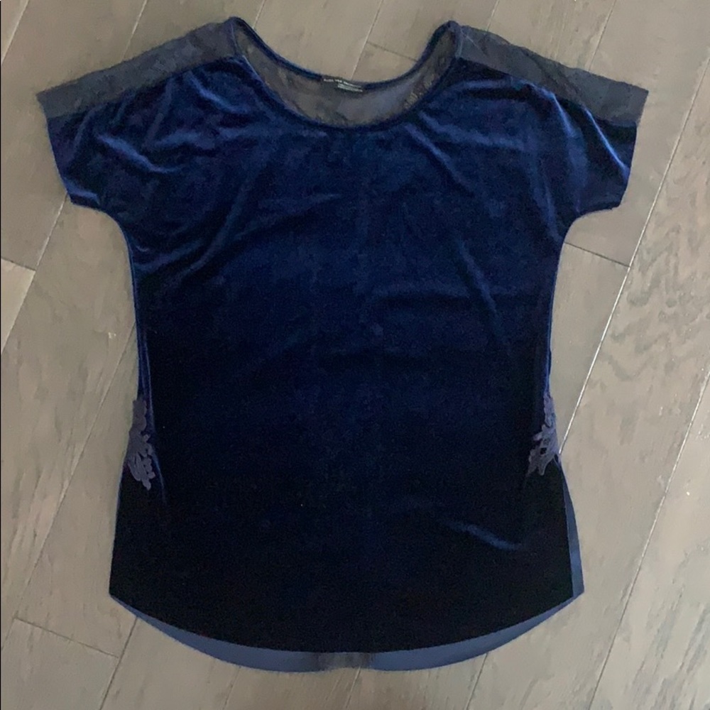 Zara Velvet Short Sleeved Lace Top size Medium